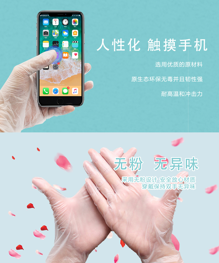 玉手一次性手套pvc材质橡胶胶皮手套透明a级加厚餐饮厨房家用100只