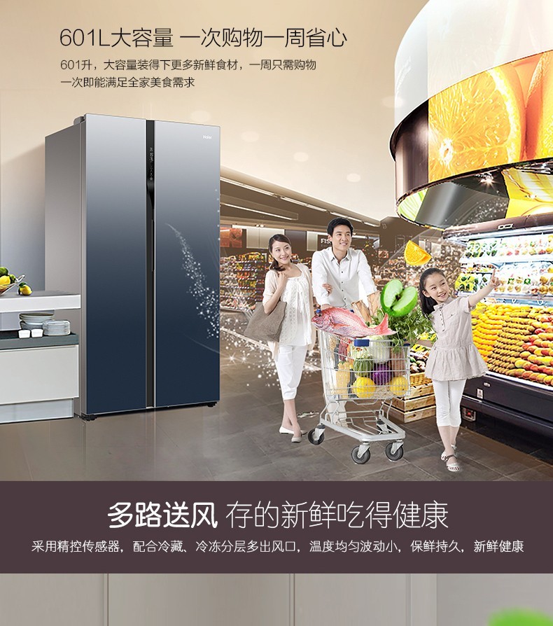 海尔冰箱对开门智能双变频601升bcd601wdce