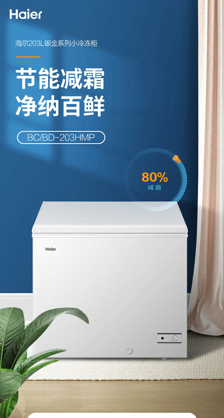 海尔haier冰柜家用203升冷藏冷冻转换小型商用冷柜无需除霜一级能效