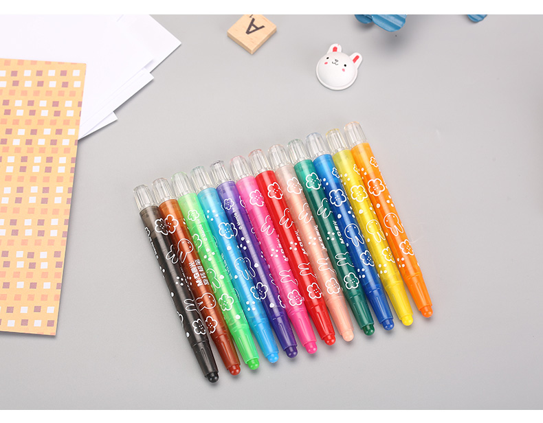 晨光mg文具12色短款旋转蜡笔儿童涂鸦绘画油画棒米菲系列蜡笔套装12支