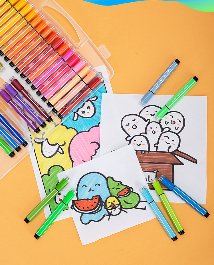 得力deli儿童48色易水洗印章水彩笔马克笔涂鸦绘画笔宝宝画画涂色填色