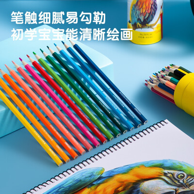 得力deli36色油性彩铅原木六角杆彩色铅笔学生涂色专业美术画笔套装