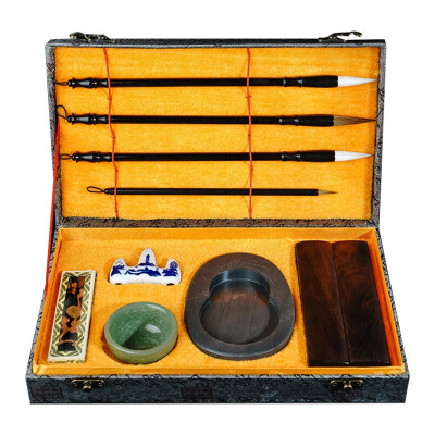 荣宝斋文房四宝礼盒狼毫羊毫兼毫毛笔墨锭砚台镇尺笔搁套装知书达理