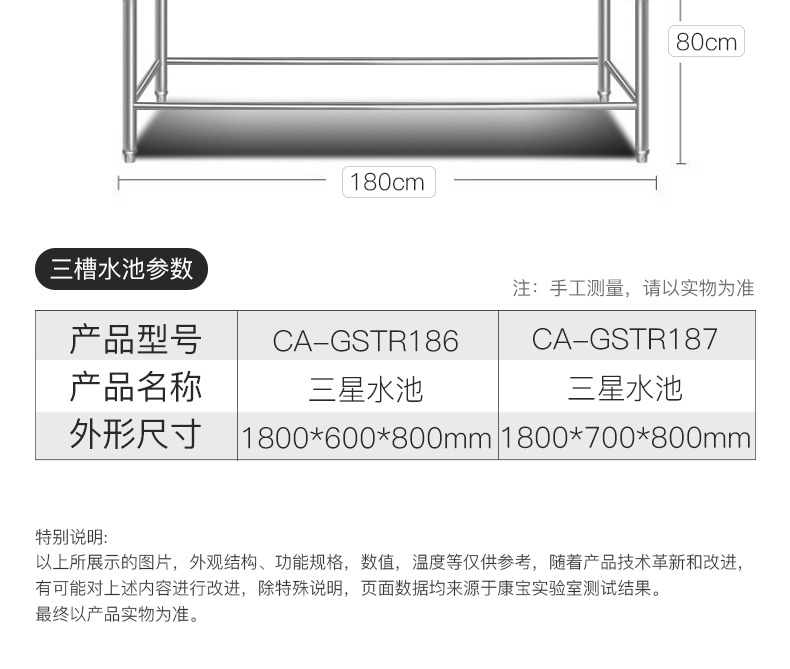 康宝canbo加厚不锈钢双星水池商用加厚钢材一体成型后厨食堂餐厅饭店