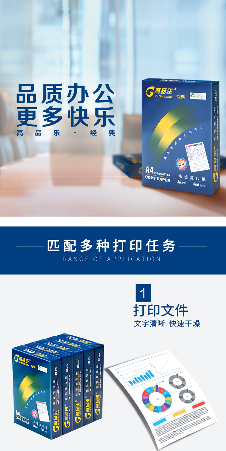 亚太森博经典高品乐80ga4复印纸500张包5包箱