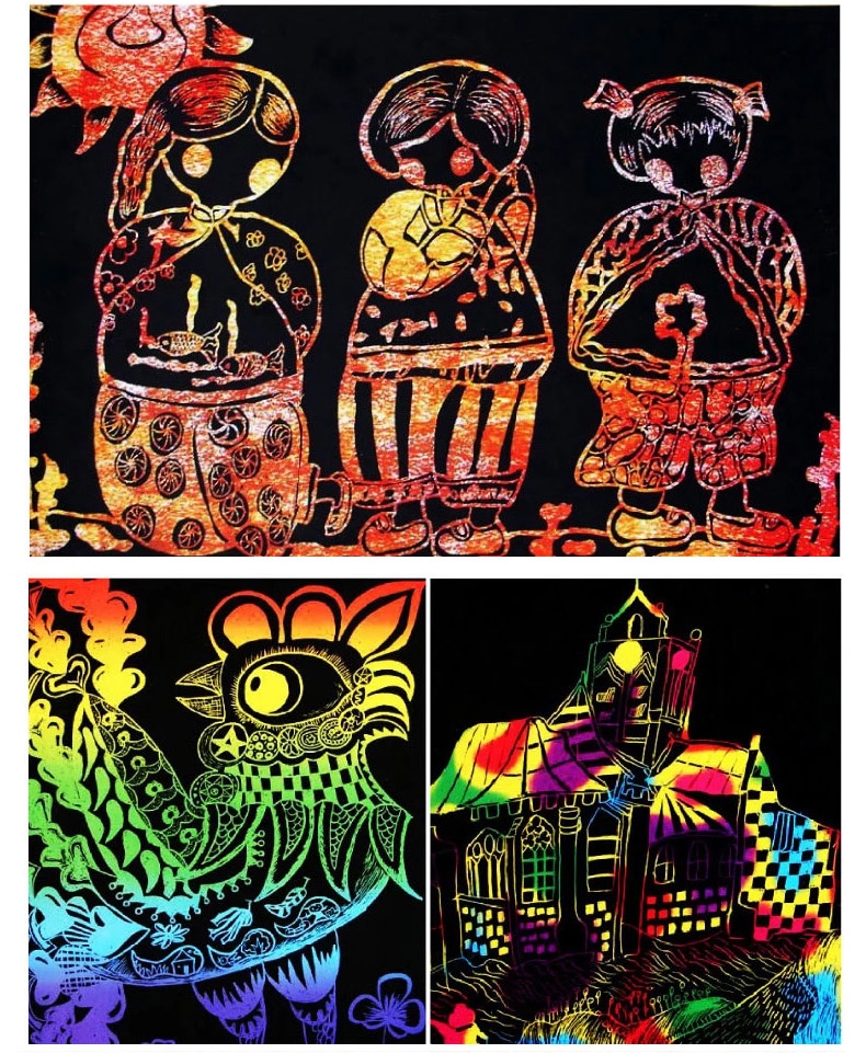 得力3240炫彩刮画纸 8k手工学生儿童可爱刮蜡纸 送刮画笔 5张/袋 炫彩