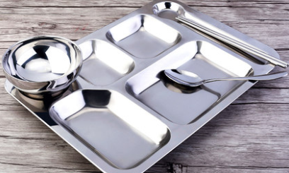 用品 餐具 宜洁(yekee)新大六格整套(盘 碗 勺 筷)不锈钢餐盘学生食堂