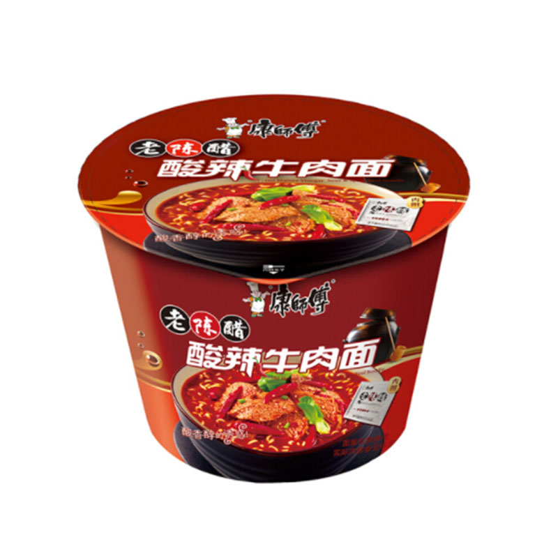 康师傅方便面ksf开心桶酸辣牛肉面桶面12桶整箱装